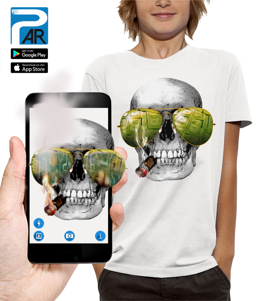 shirt 3D tete de mort casino réalité augmentée