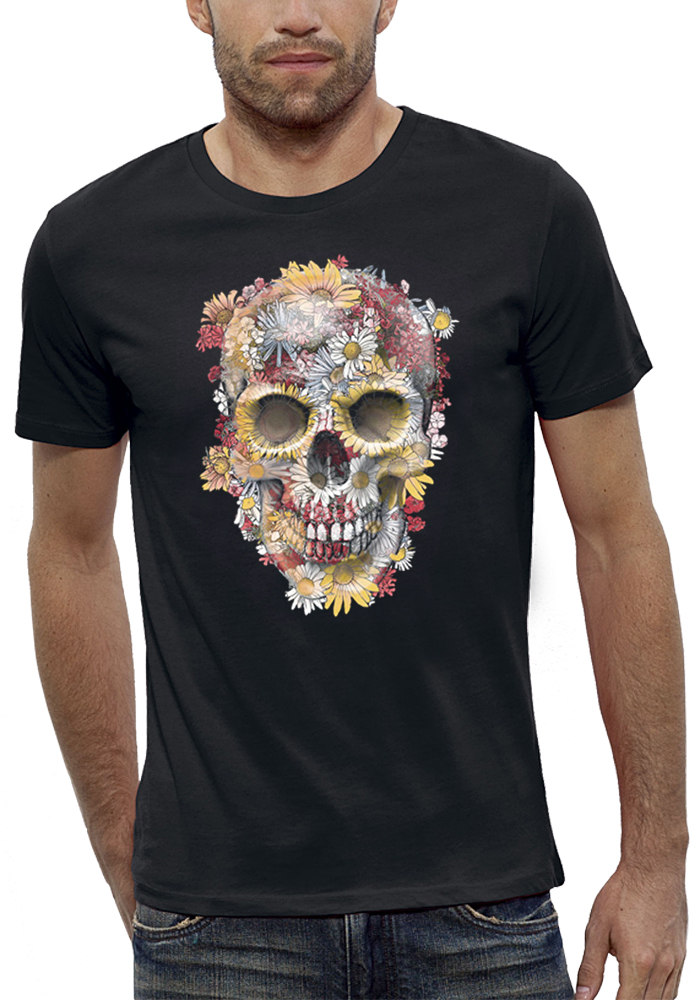 shirt 3D animé crâne-fleurs réalité augmentée
