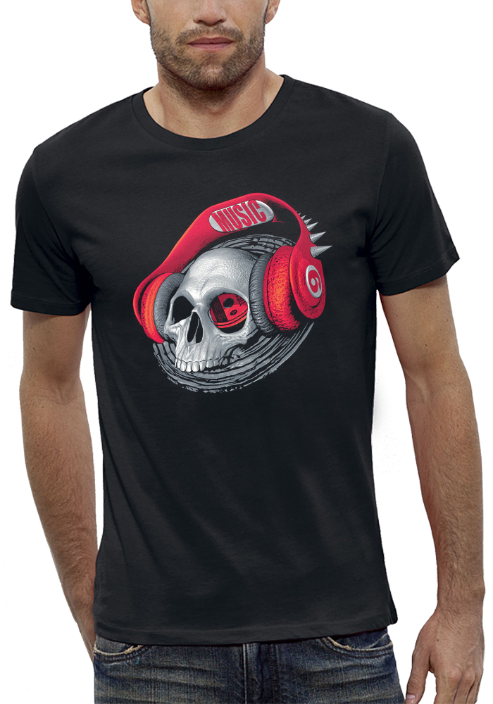 shirt 3D animé tete de mort casque dj beats réalité augmentée